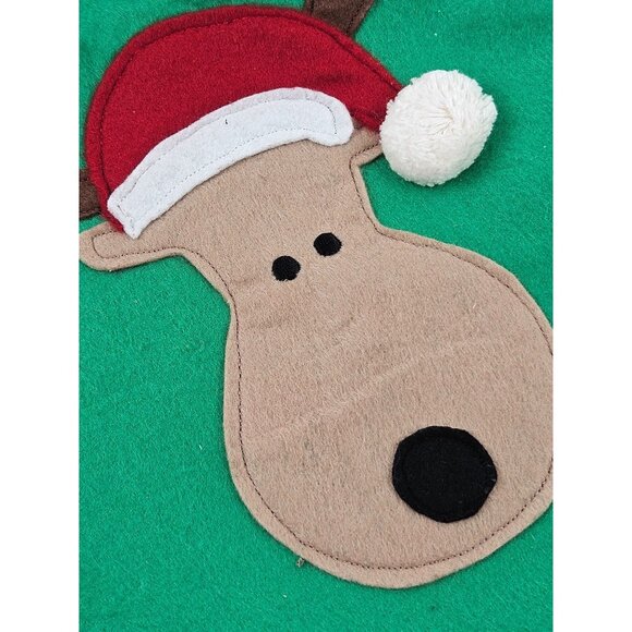 Green Felt Christmas Stocking Reindeer Festive Lights Vintage Holiday 19 in - Picture 3 of 8